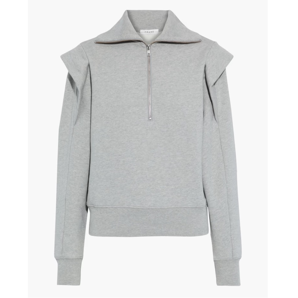 FRAME Sporty Zip cotton-blend fleece sweatshirt Sz SM
